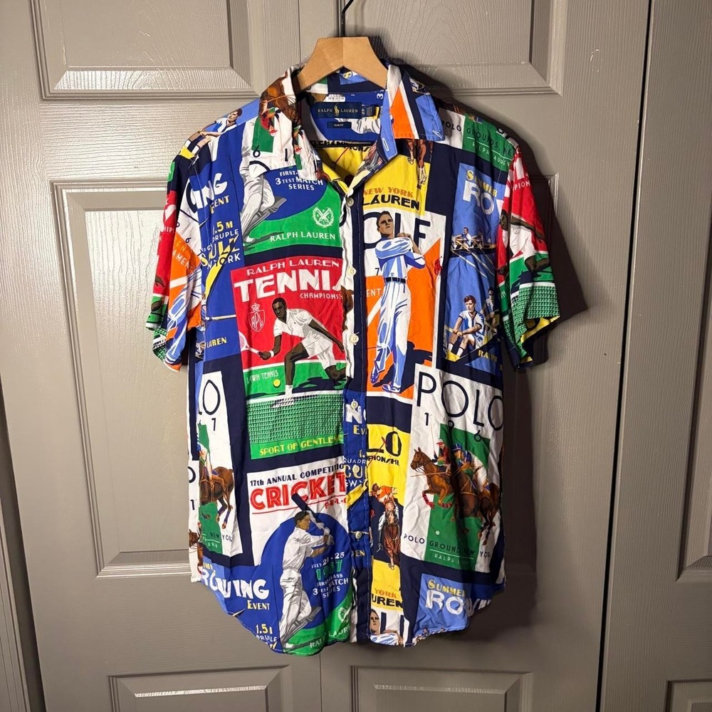 Polo Ralph Lauren Mens XL Slim Fit Multi Sport Graphic Button Down Shirt Rare